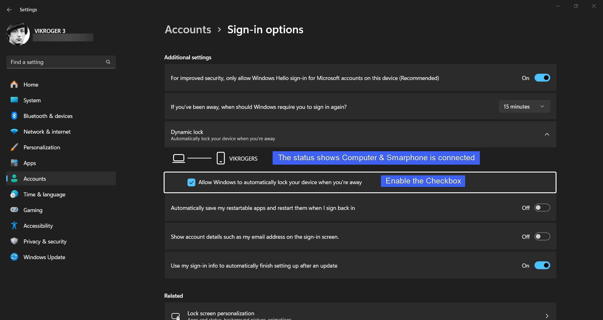 Enable the checkbox Enable the checkbox