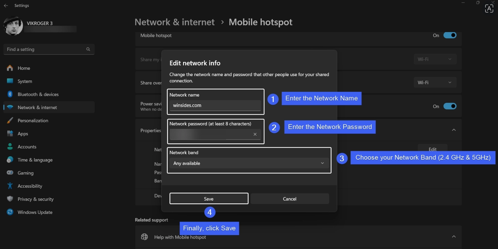 Enter your Mobile Hotspot Settings Information Enter your Mobile Hotspot Settings Information