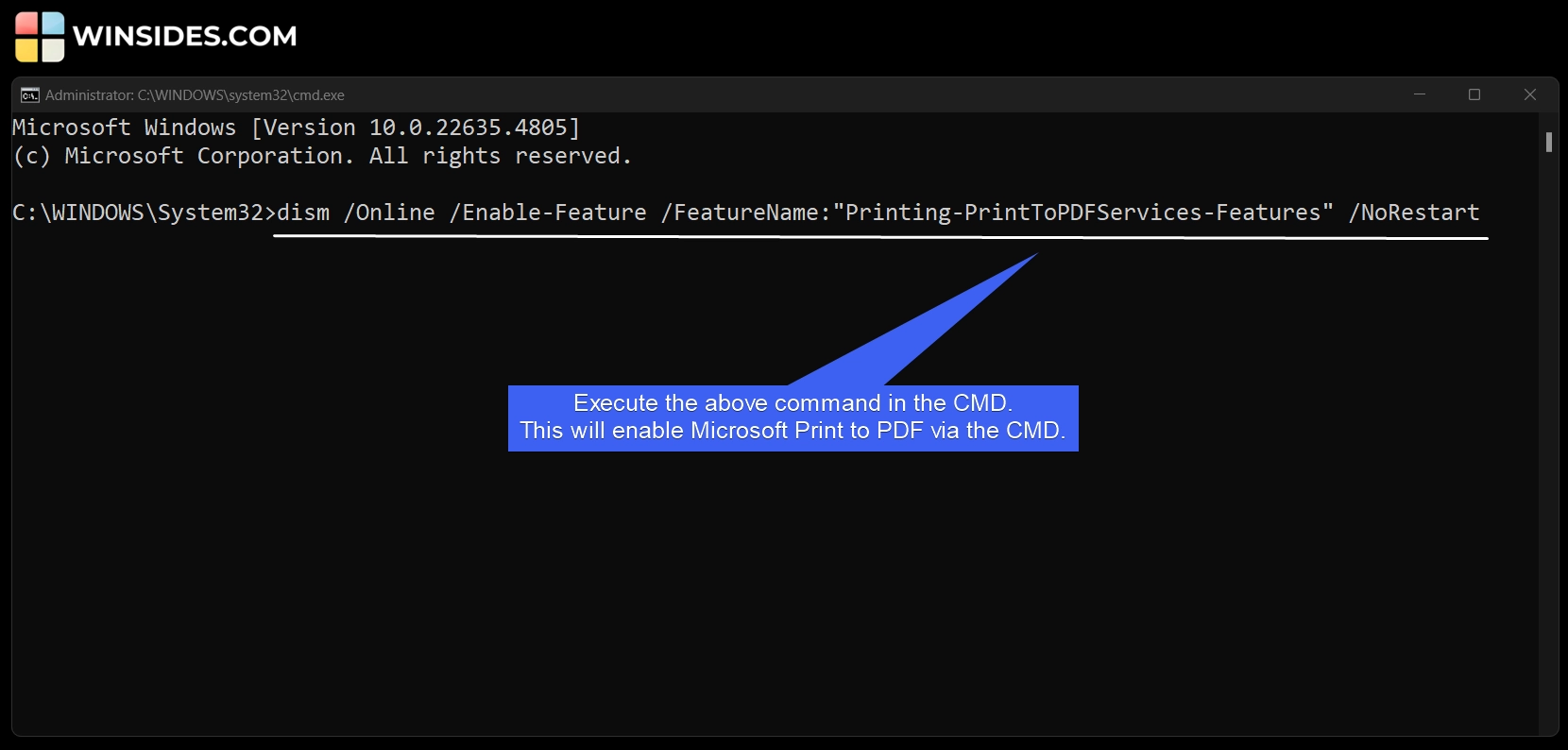 Execute the Microsoft Print to PDF Enable Command in the cmd Execute the Microsoft Print to PDF Enable Command in the cmd