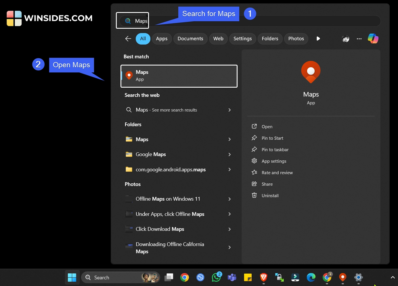 Open Maps using the Start menu Open Maps using the Start menu