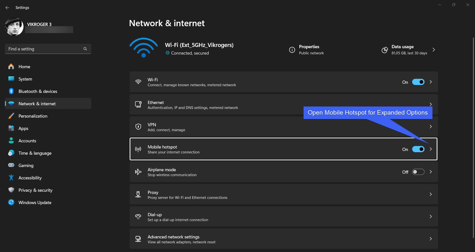Open Mobile Hotspot for Expanded Options Open Mobile Hotspot for Expanded Options