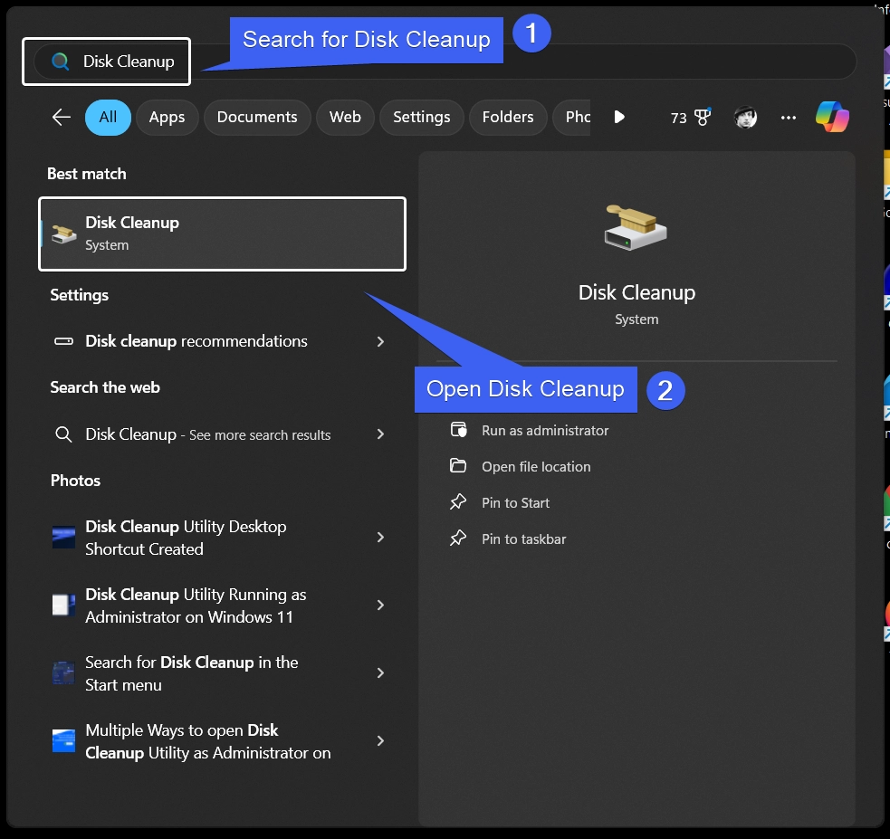 Search for Disk Cleanup Search for Disk Cleanup
