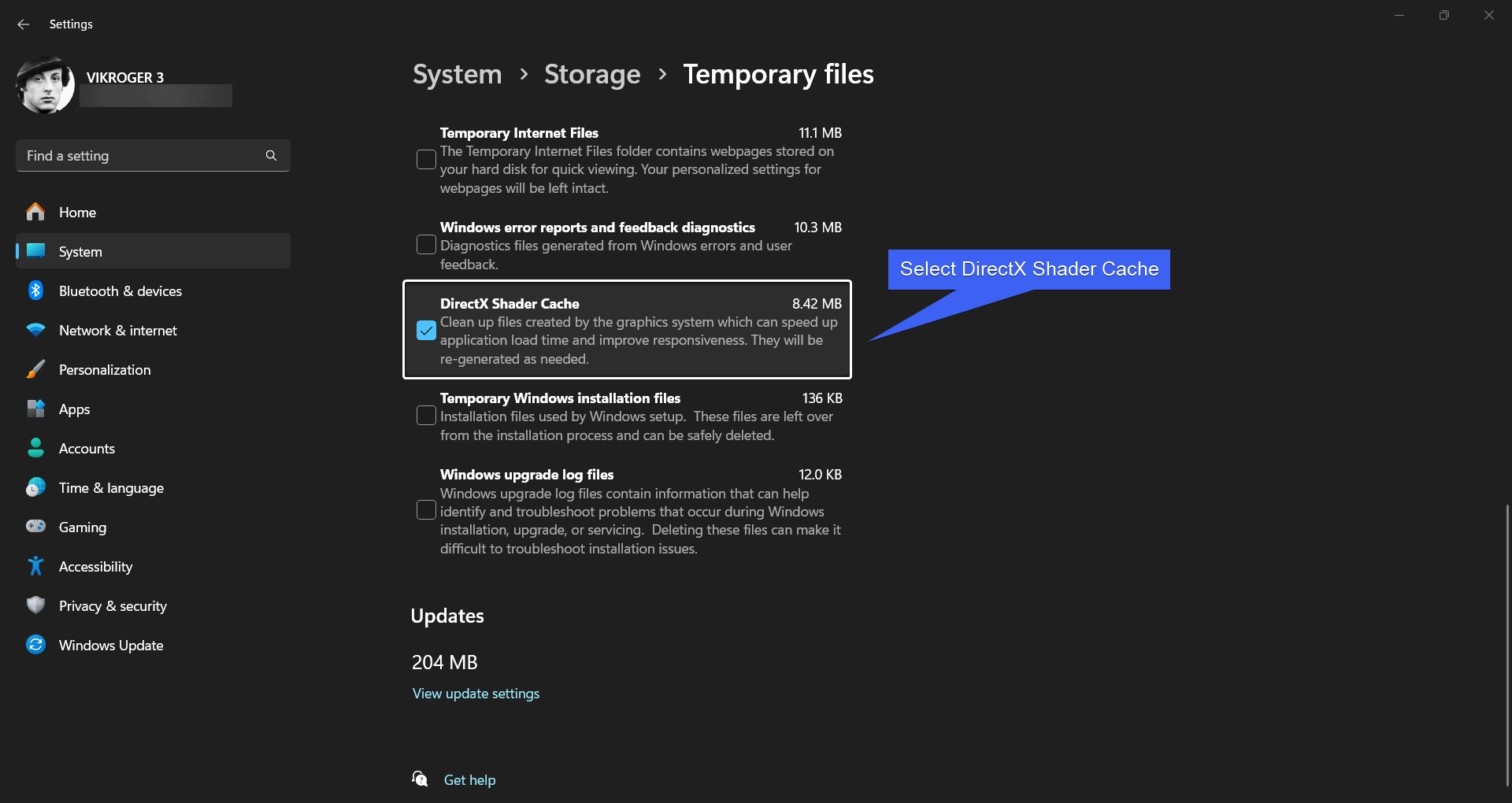 Select DirectX Shader Cache Select DirectX Shader Cache