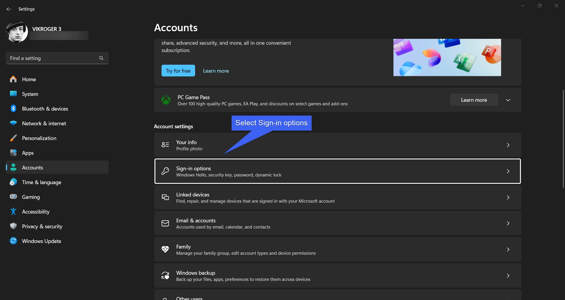 Select Sign-in options Select Sign-in options