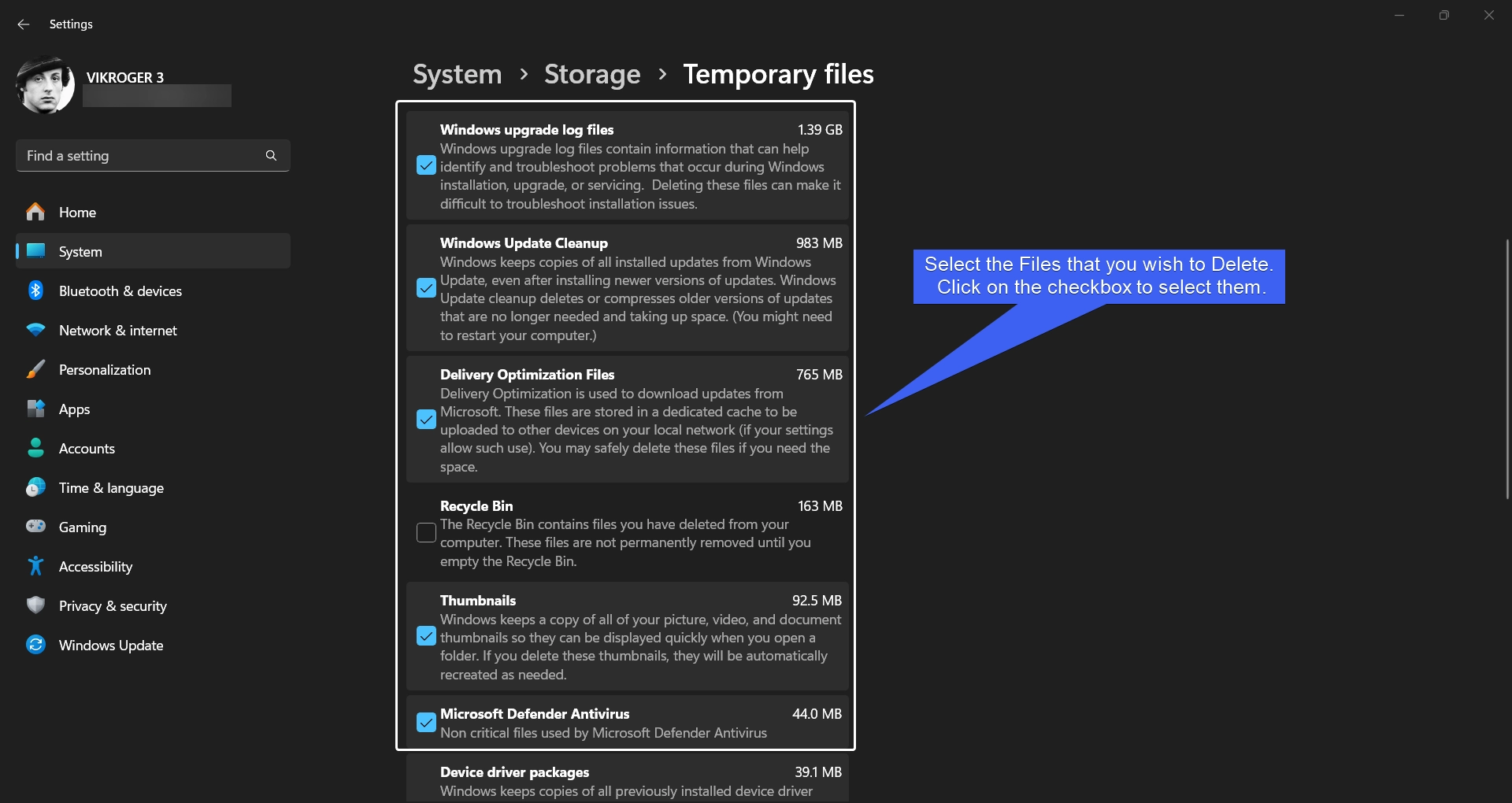 Select the Temporary Files Select the Temporary Files