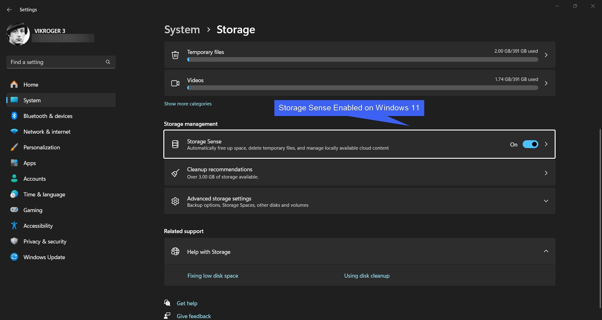 Storage Sense Enabled on Windows 11 Storage Sense Enabled on Windows 11