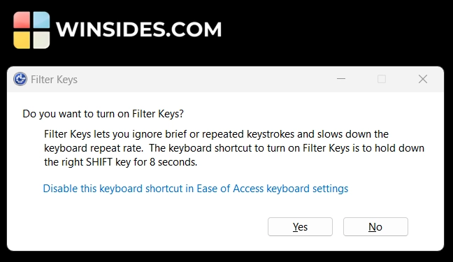 Do you want to turn on Filter Keys? Do you want to turn on Filter Keys?