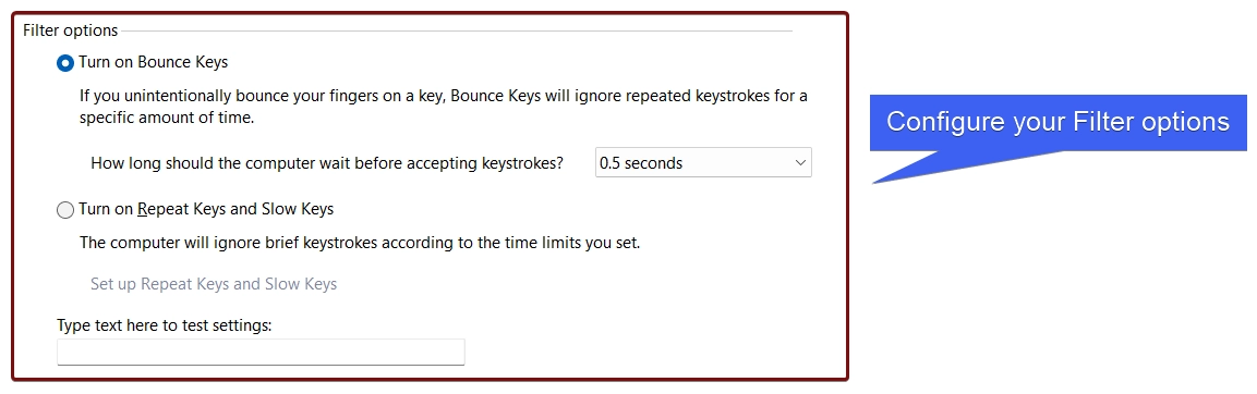 Filter options in the Filter Keys Filter options in the Filter Keys