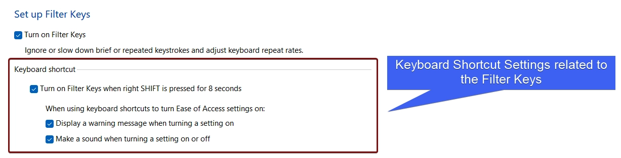 Keyboard Shortcut Settings related to the Filter Keys Keyboard Shortcut Settings related to the Filter Keys
