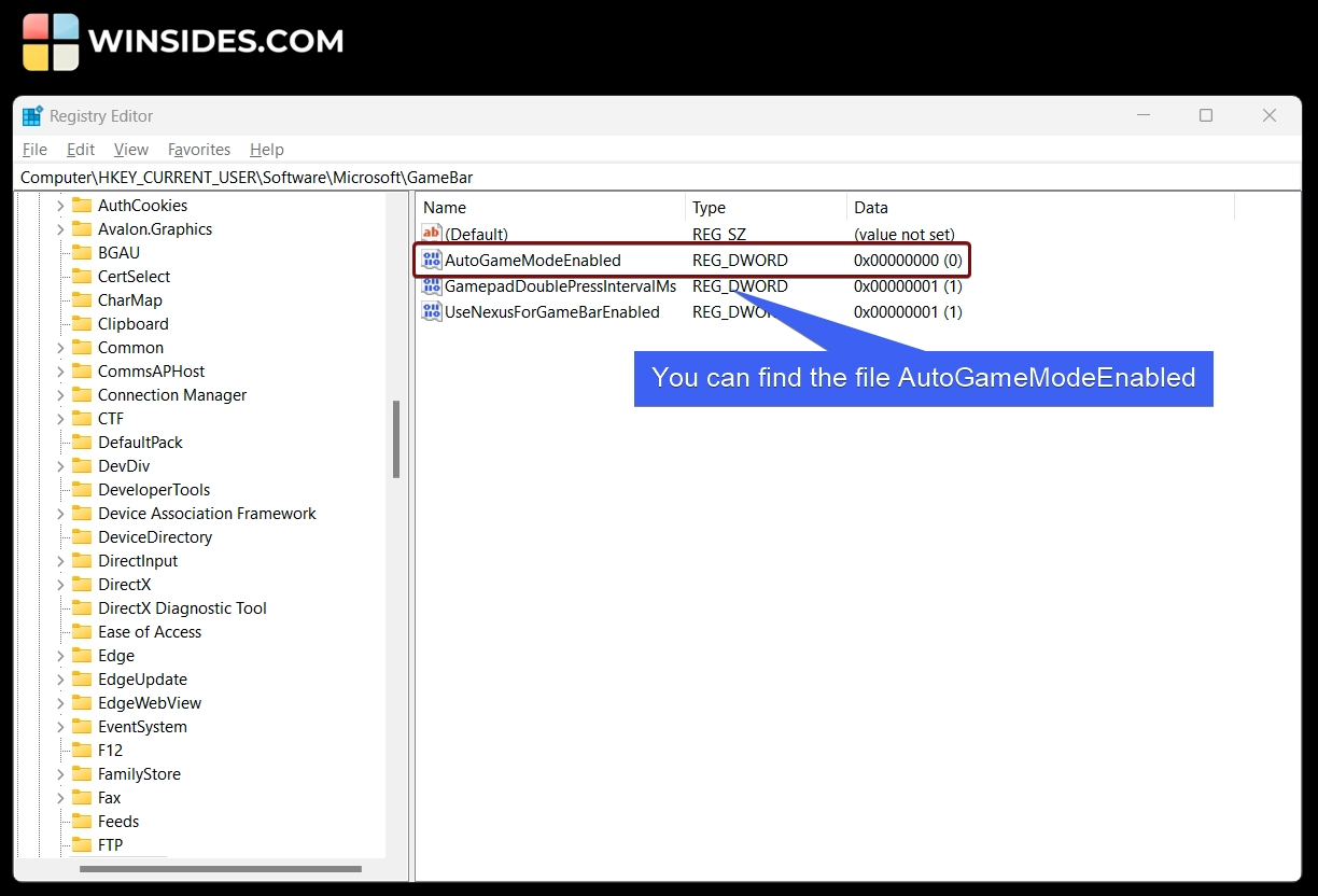 Locate the file AutoGameModeEnabled Locate the file AutoGameModeEnabled