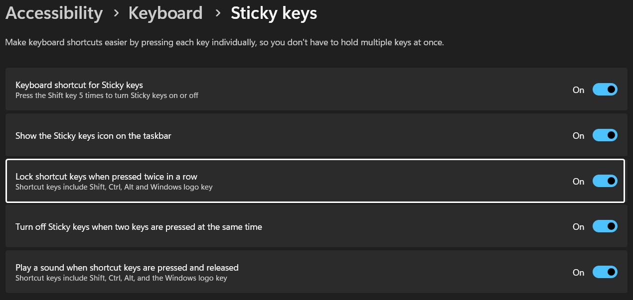 Lock shortcut keys when pressed twice in a row Lock shortcut keys when pressed twice in a row