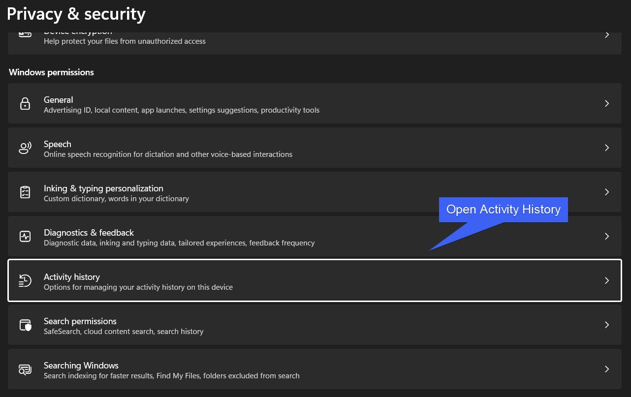 Open Activity History Open Activity History