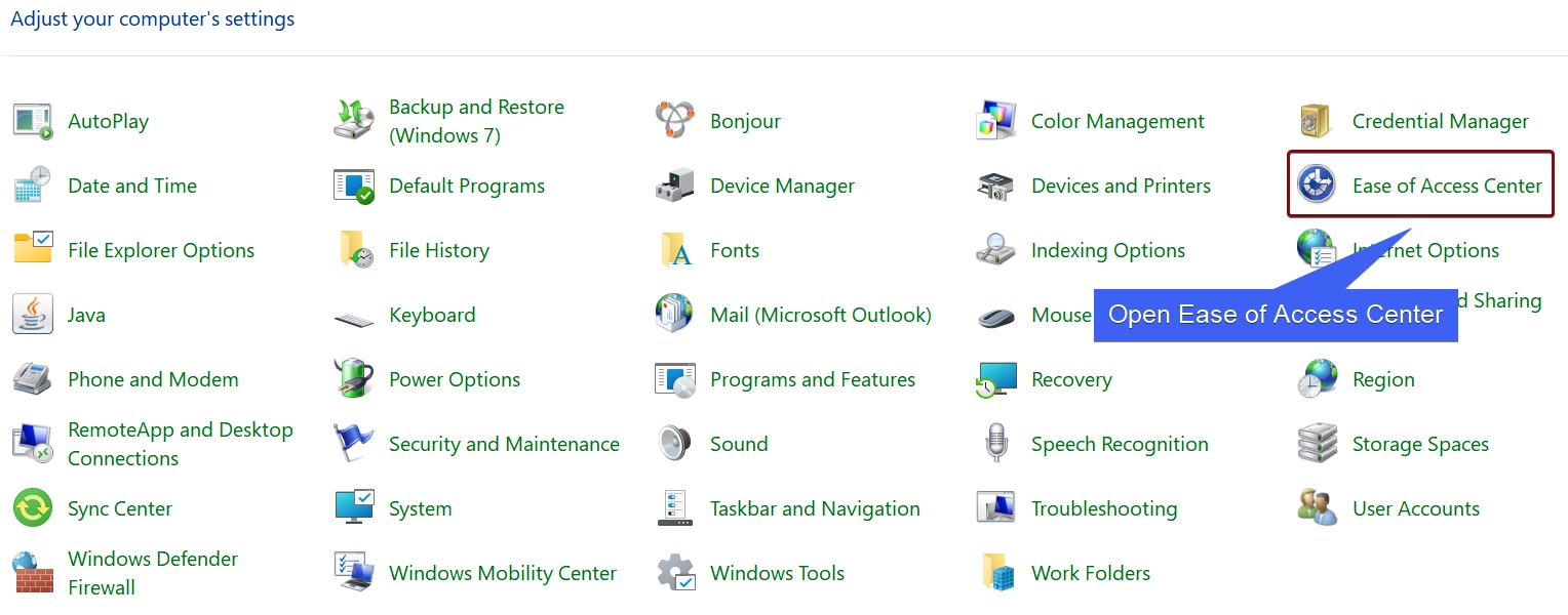 Open Ease of Access Center Open Ease of Access Center