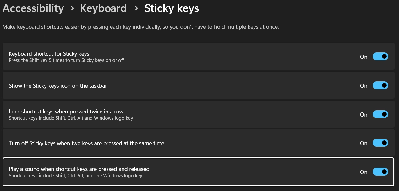 Play a sound when shortcut keys are pressed and released Play a sound when shortcut keys are pressed and released