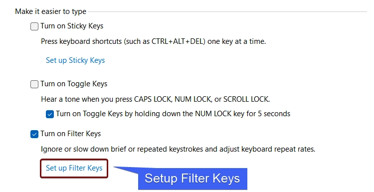 Setup Filter Keys Setup Filter Keys