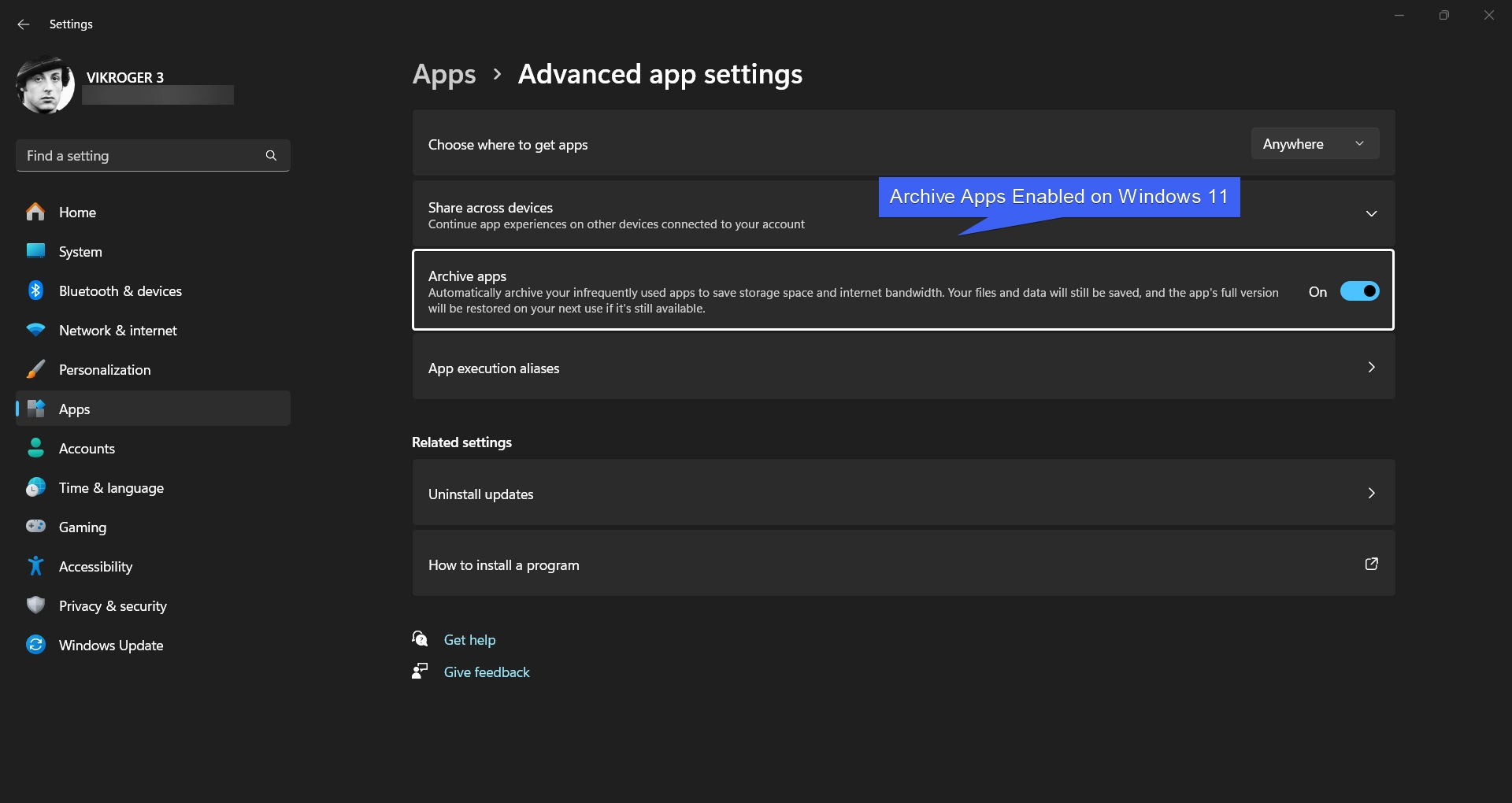 Archive Apps Enabled on Windows 11 Archive Apps Enabled on Windows 11