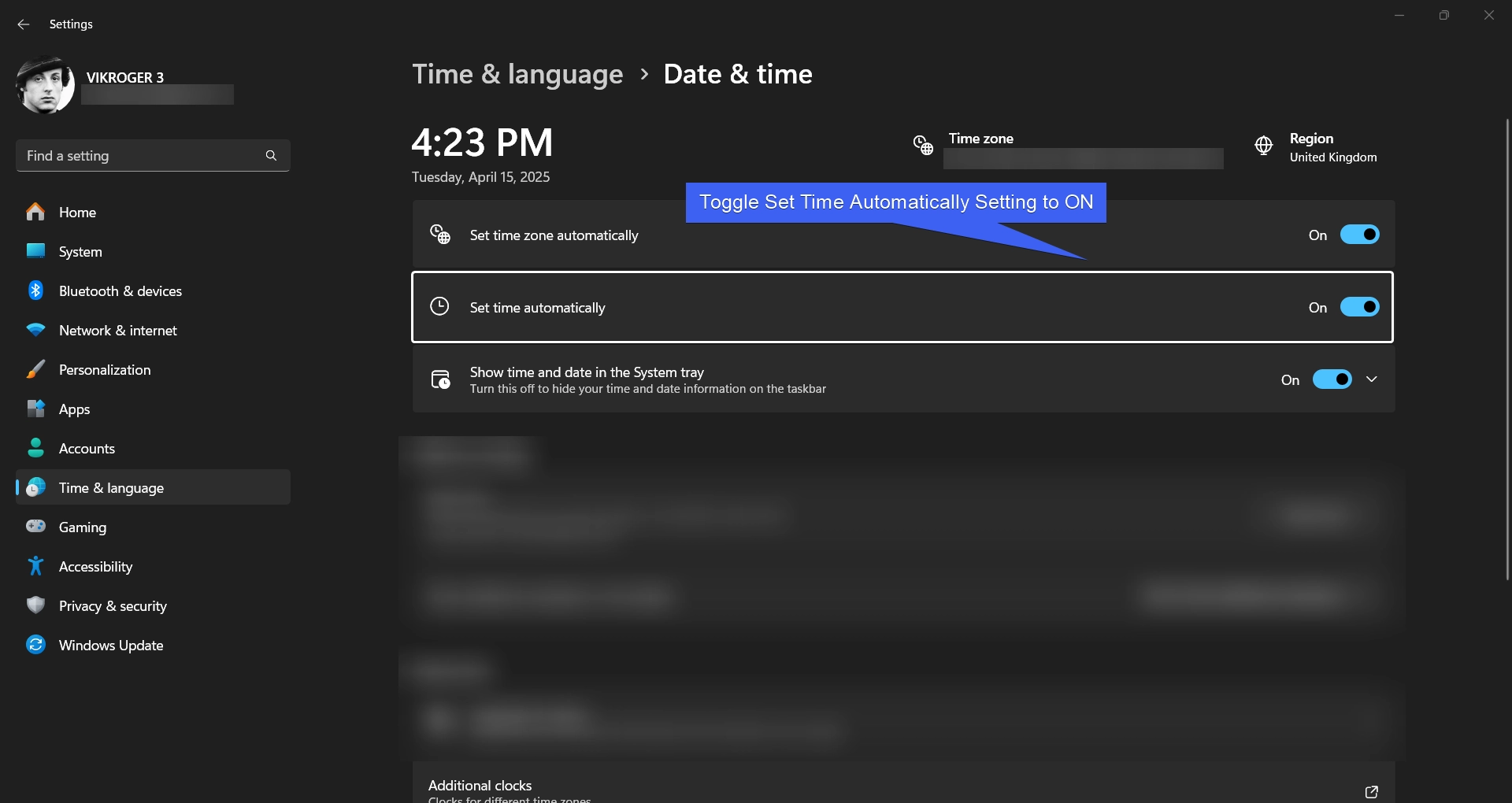 Enable Set Time Automatically Enable Set Time Automatically