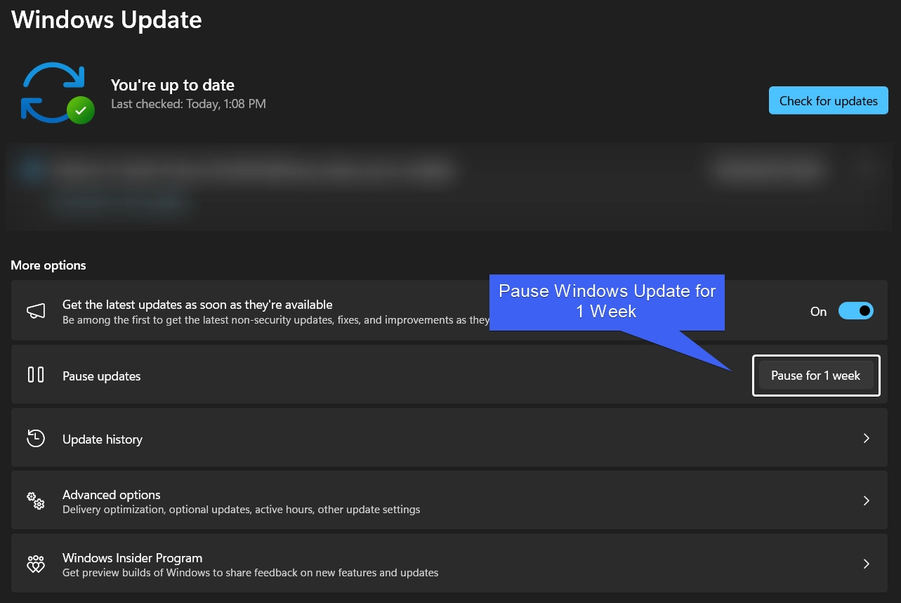 Pause Windows Update for 1 Week Pause Windows Update for 1 Week