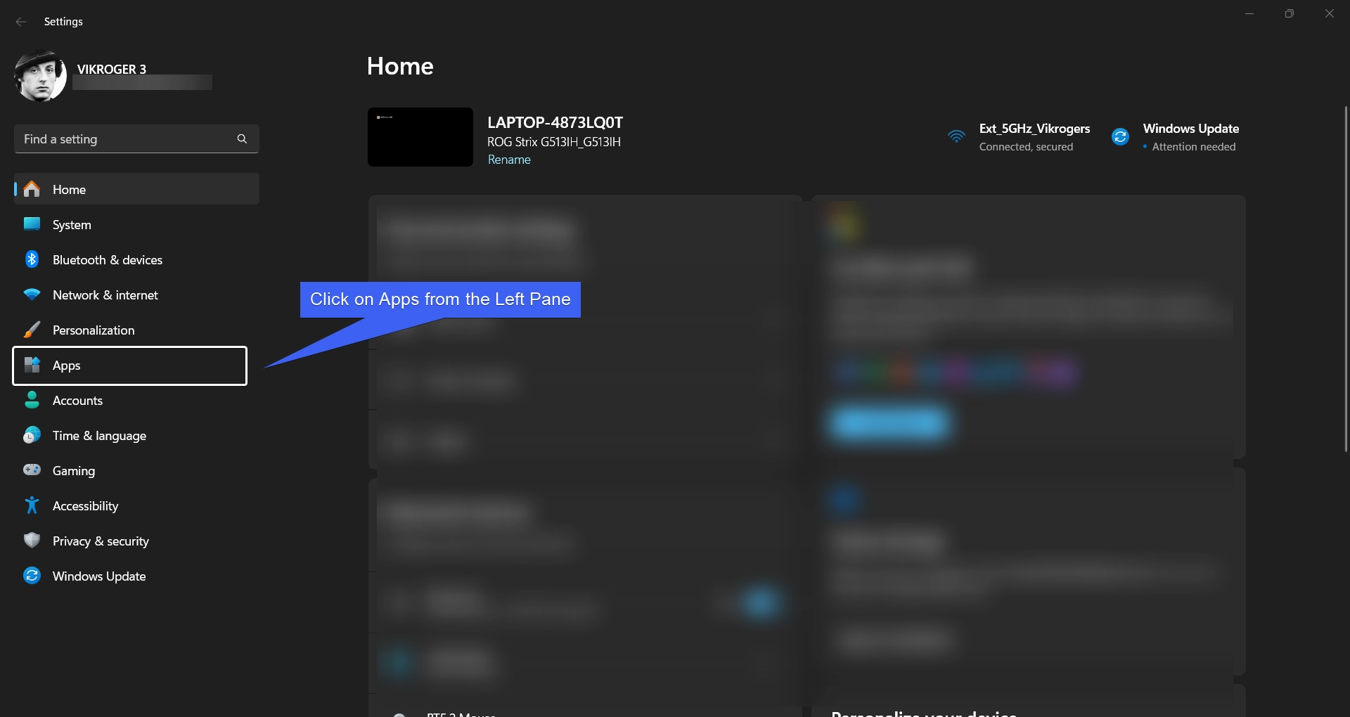 Select Apps from the Left Pane Select Apps from the Left Pane