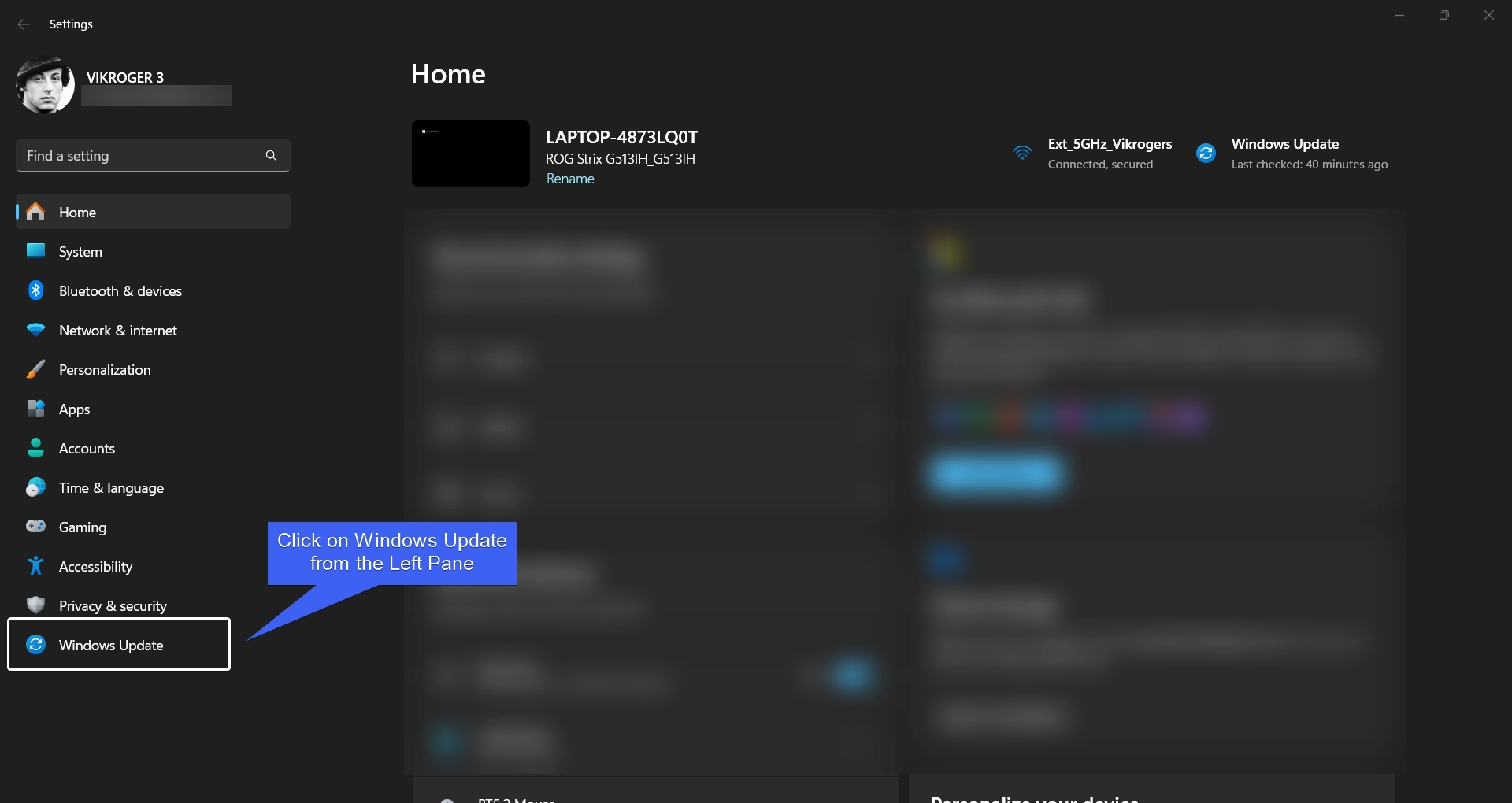 Select Windows Update Select Windows Update