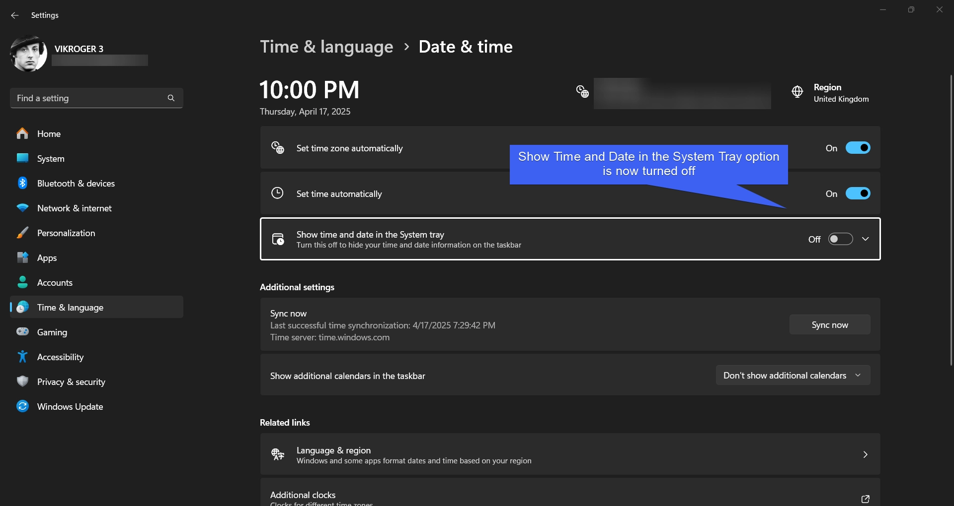 Show Date and Time option is disabled on Windows 11 Show Date and Time option is disabled on Windows 11
