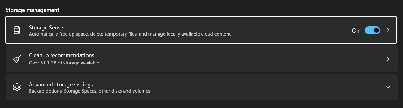 Storage Sense on Windows 11 Storage Sense on Windows 11