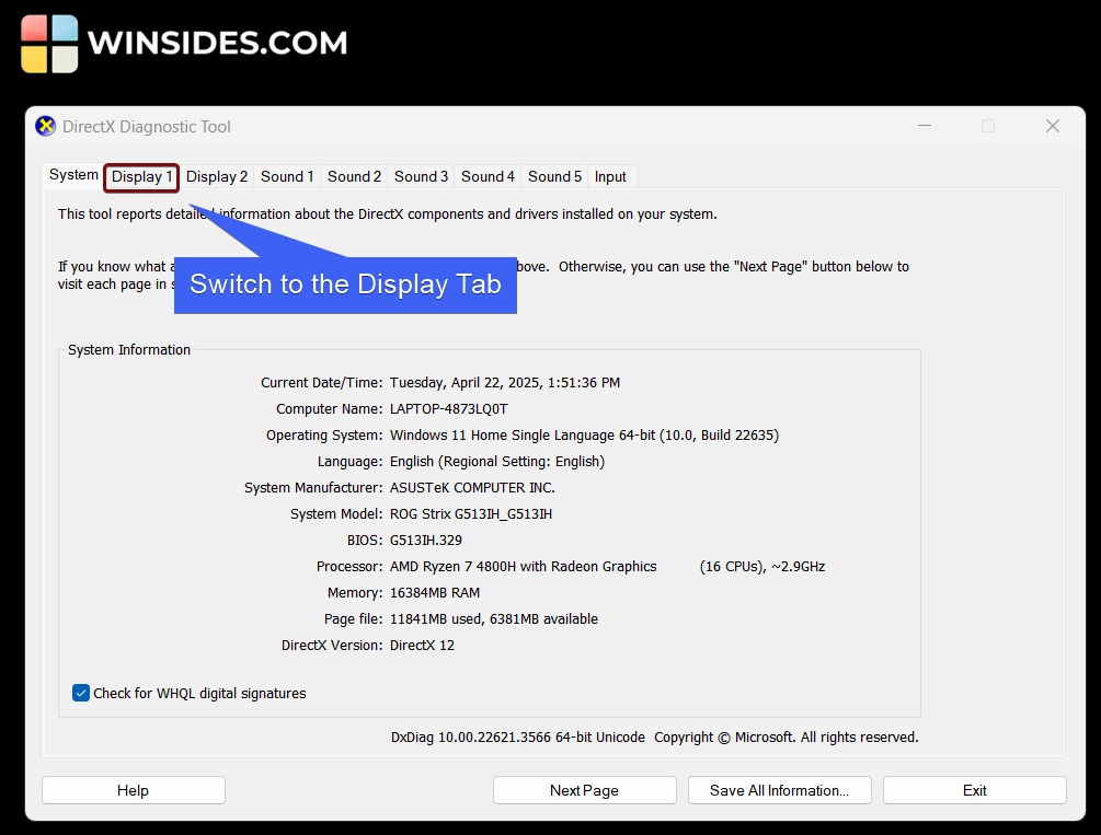 Switch to the Display Tab Switch to the Display Tab