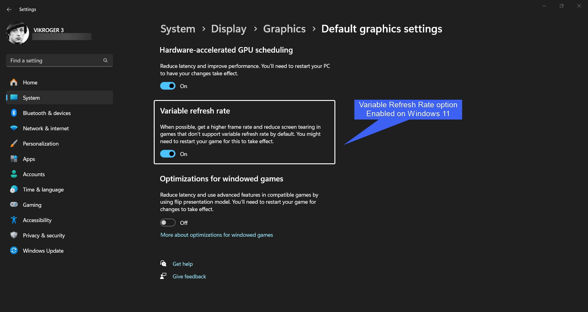 Variable Refresh Rate Settings Variable Refresh Rate Settings