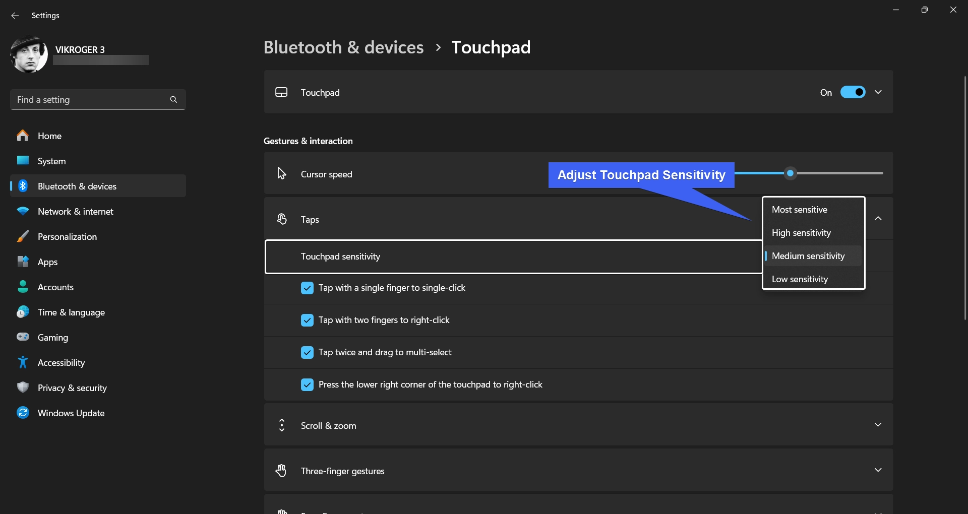 Adjust Touchpad Sensitivity Adjust Touchpad Sensitivity