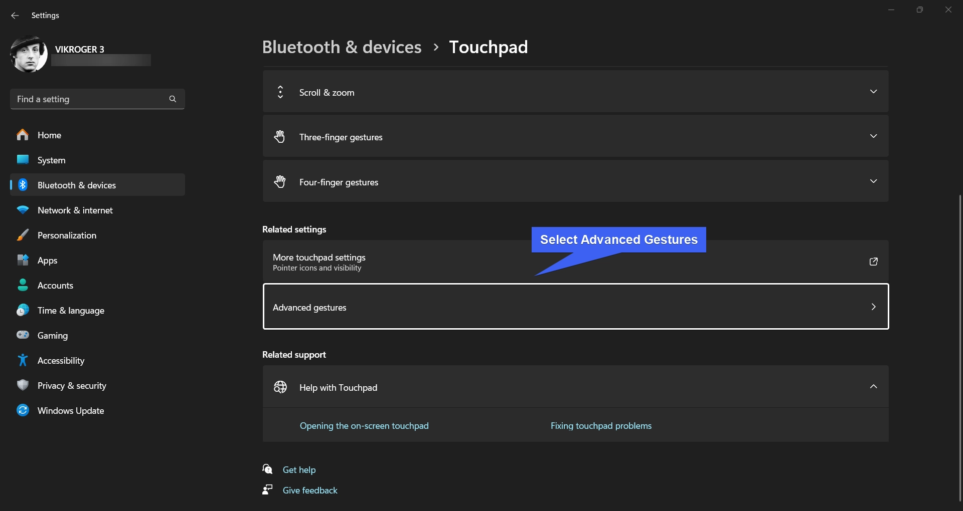Select Advanced Gestures Select Advanced Gestures