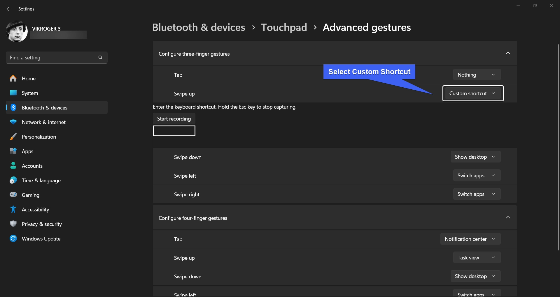 Select Custom Shortcut Select Custom Shortcut