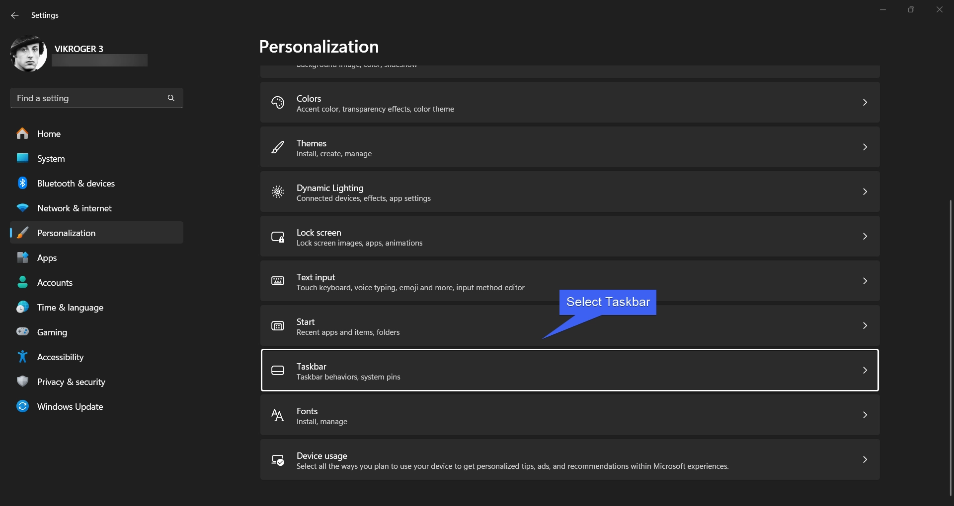 Select Taskbar Select Taskbar