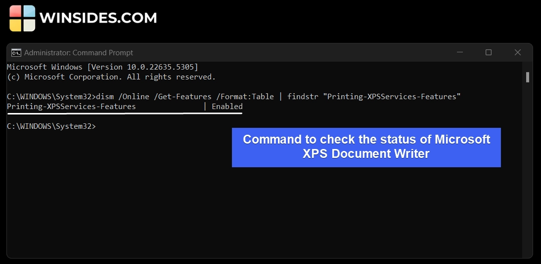 Check Status of Microsoft XPS Document Writer using the Command Prompt Check Status of Microsoft XPS Document Writer using the Command Prompt