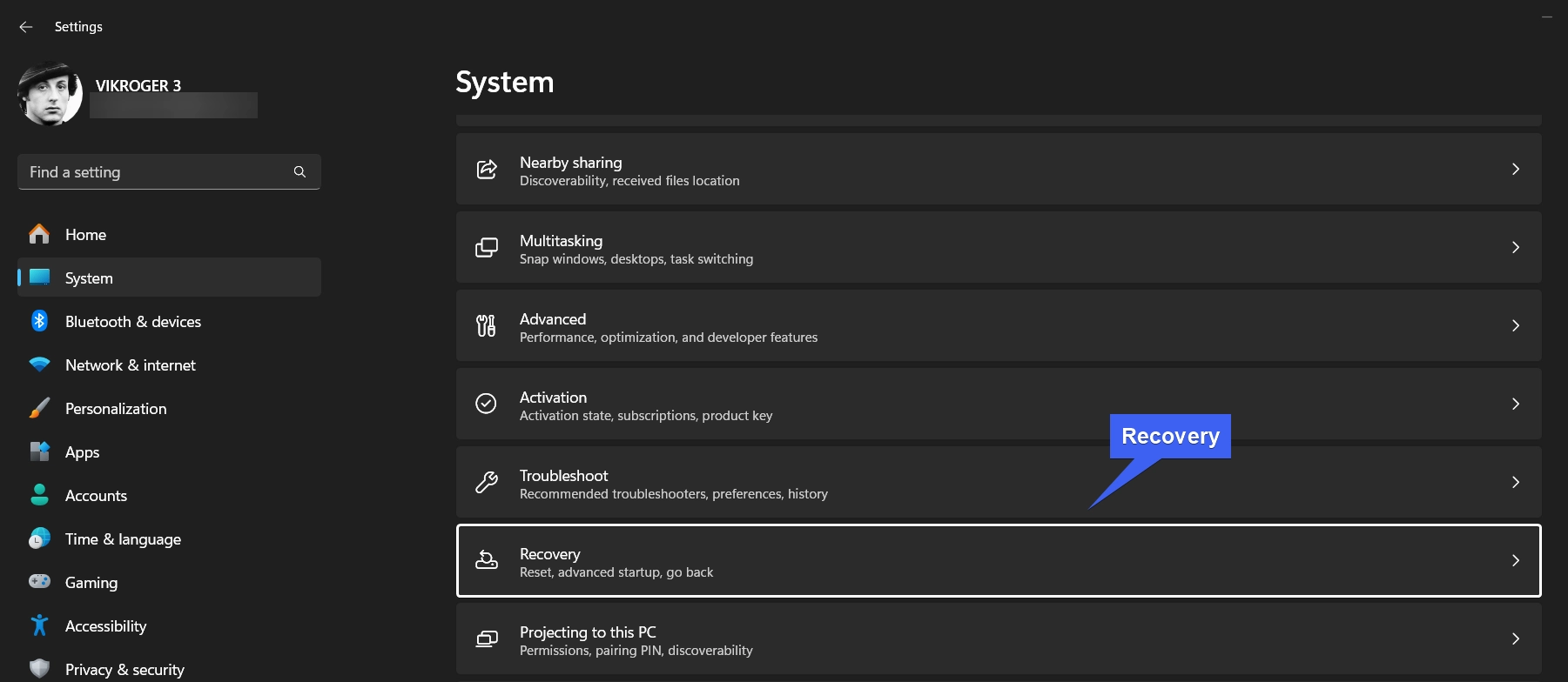 Click on Recovery Settings Click on Recovery Settings