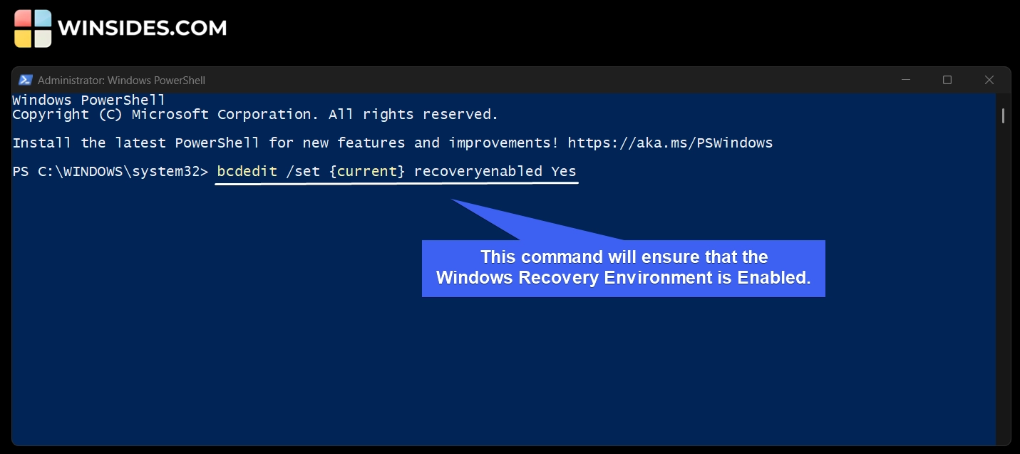 Enable Windows Recovery Environment Enable Windows Recovery Environment