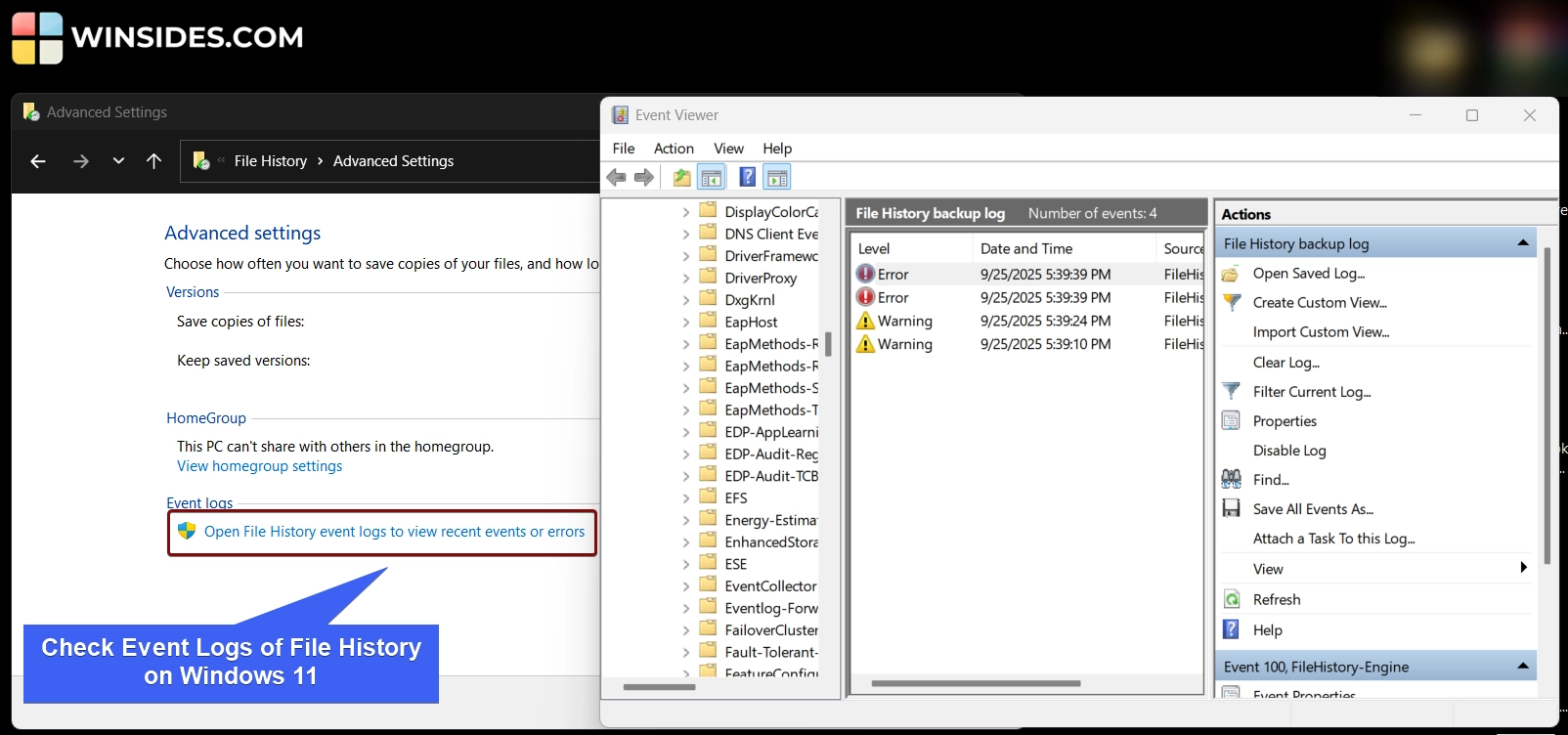 How to Enable File History on Windows 11? 7 Check Event Logs on of File History on Windows 11