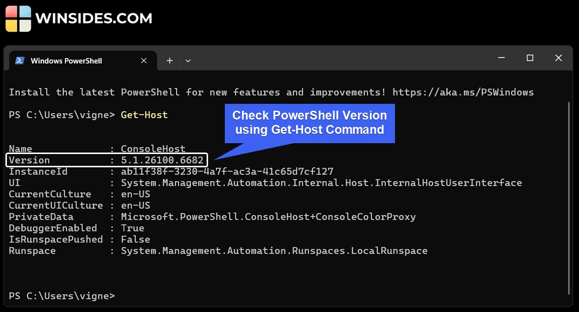 Check PowerShell Version using Get-Host Command Check PowerShell Version using Get-Host Command