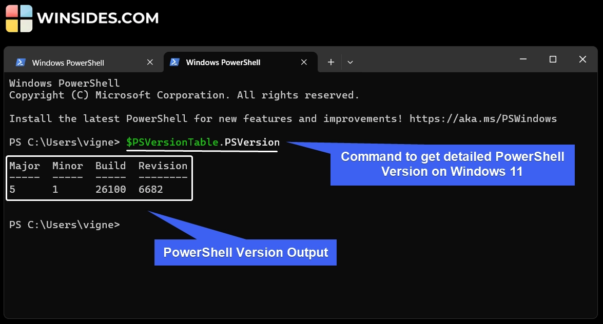 Command to get detailed PowerShell Version on Windows 11 Command to get detailed PowerShell Version on Windows 11
