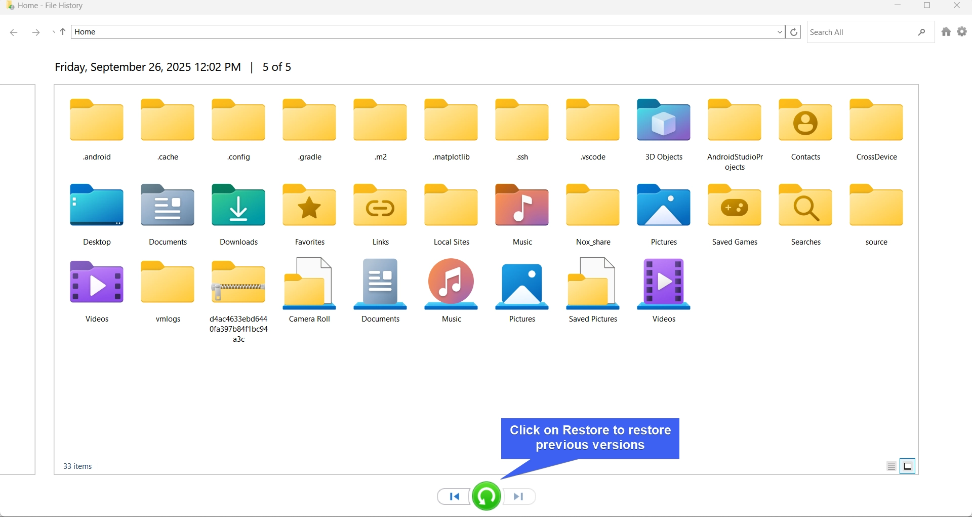 Restore Personal Files Restore Personal Files