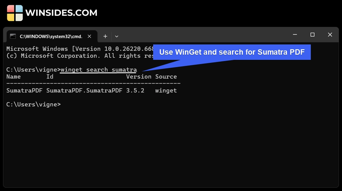 Complete WinGet Commands List for Windows 11 2 Search for Sumatra PDF using WinGET
