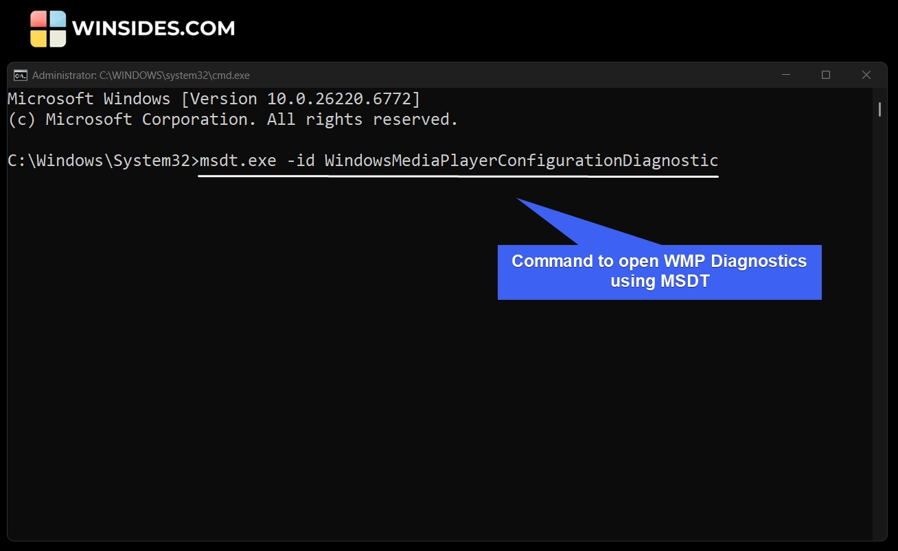 Command to open WMP Diagnostics using MSDT Command to open WMP Diagnostics using MSDT