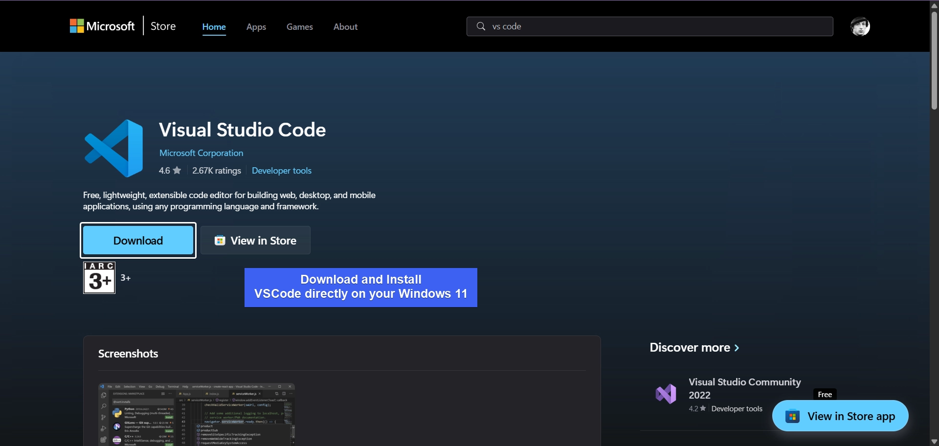 Install VSCode from MSStore Install VSCode from MSStore
