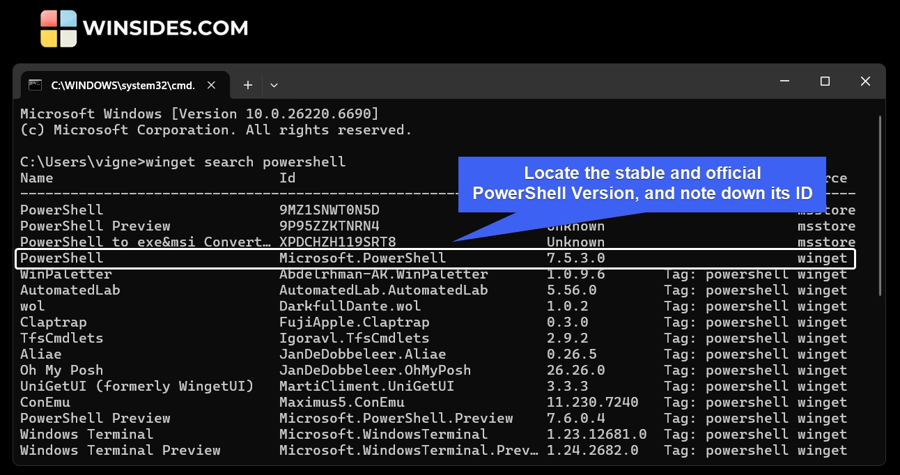 How to Check PowerShell Version on Windows 11? 6 Locate official and stable PowerShell 7 and note down its ID