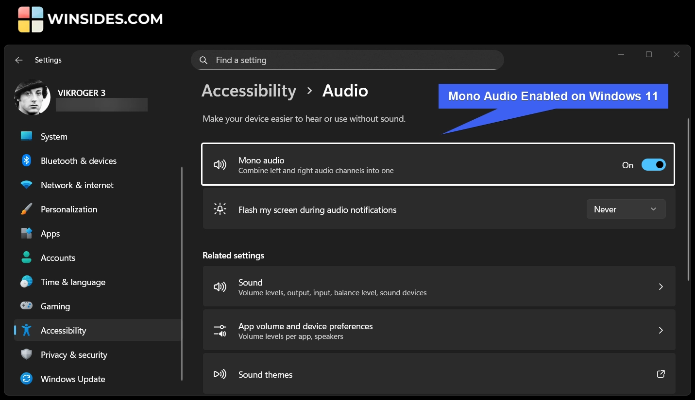 Mono Audio Enabled on Windows 11 Mono Audio Enabled on Windows 11