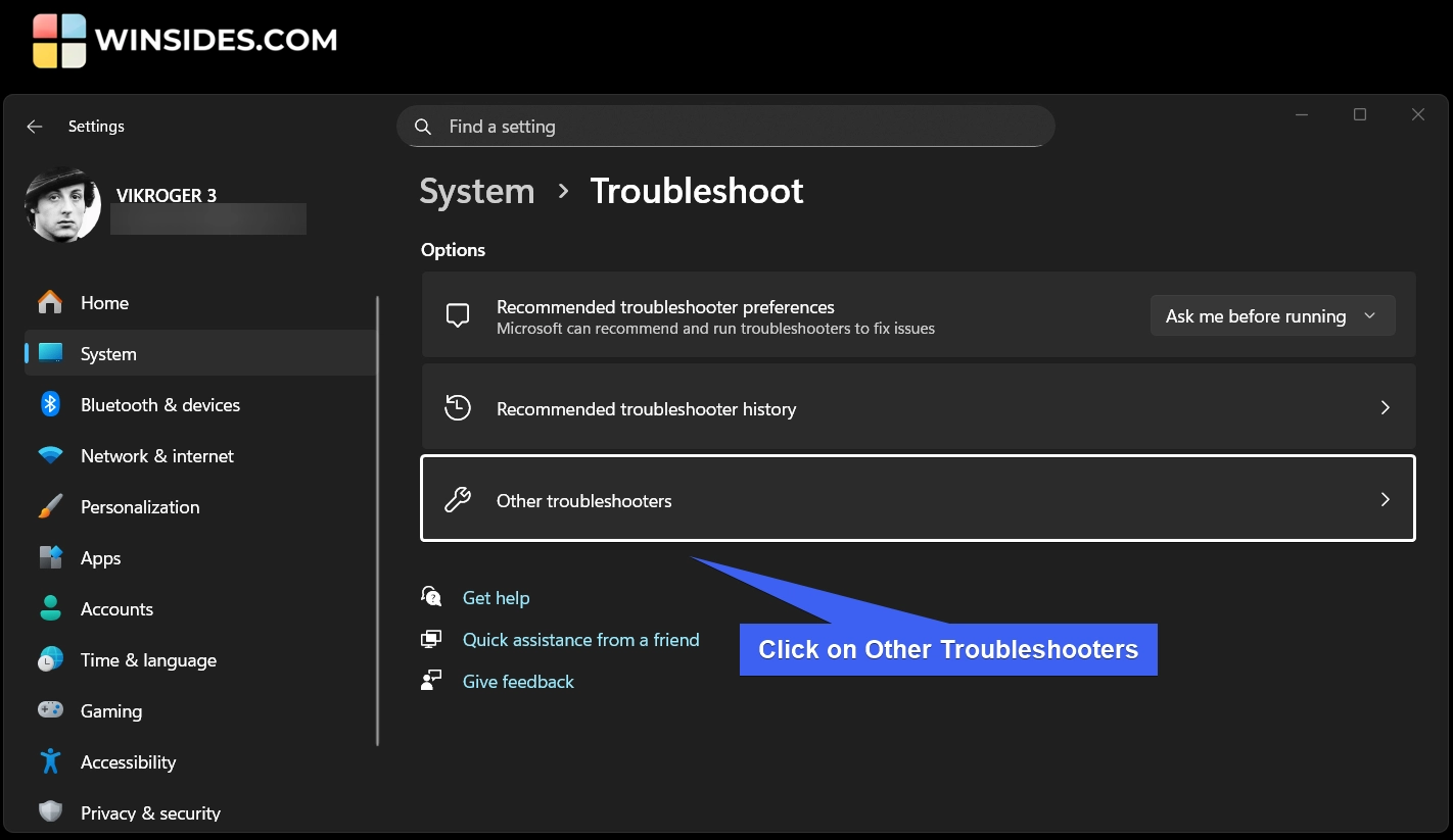 Open other troubleshooters Open other troubleshooters