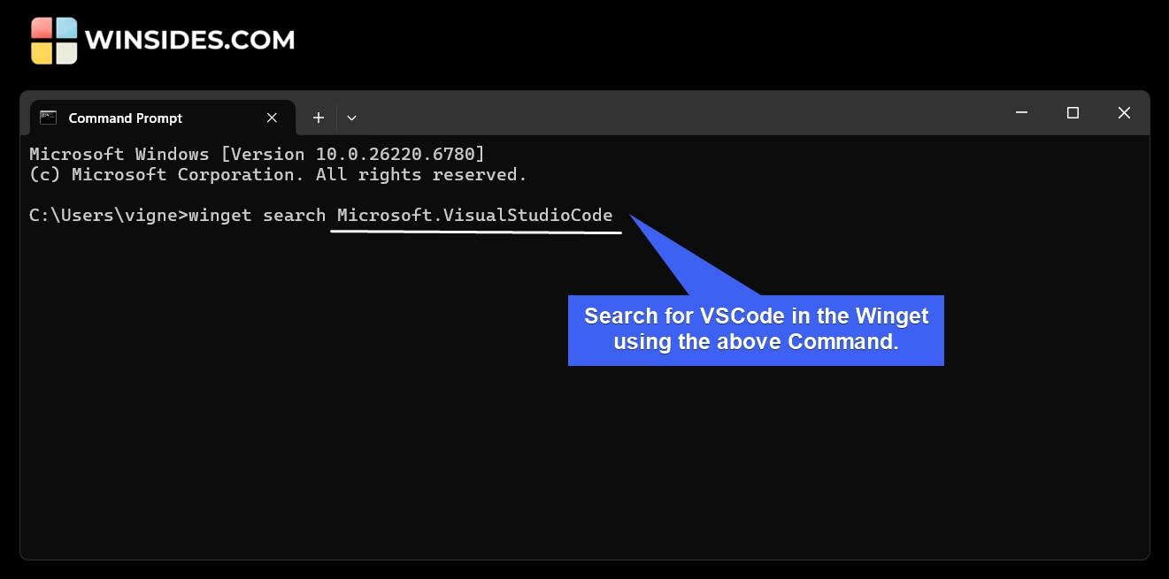 Search for VSCode using Winget Command Search for VSCode using Winget Command