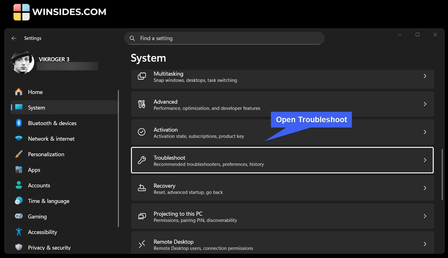 Select Troubleshoot Select Troubleshoot