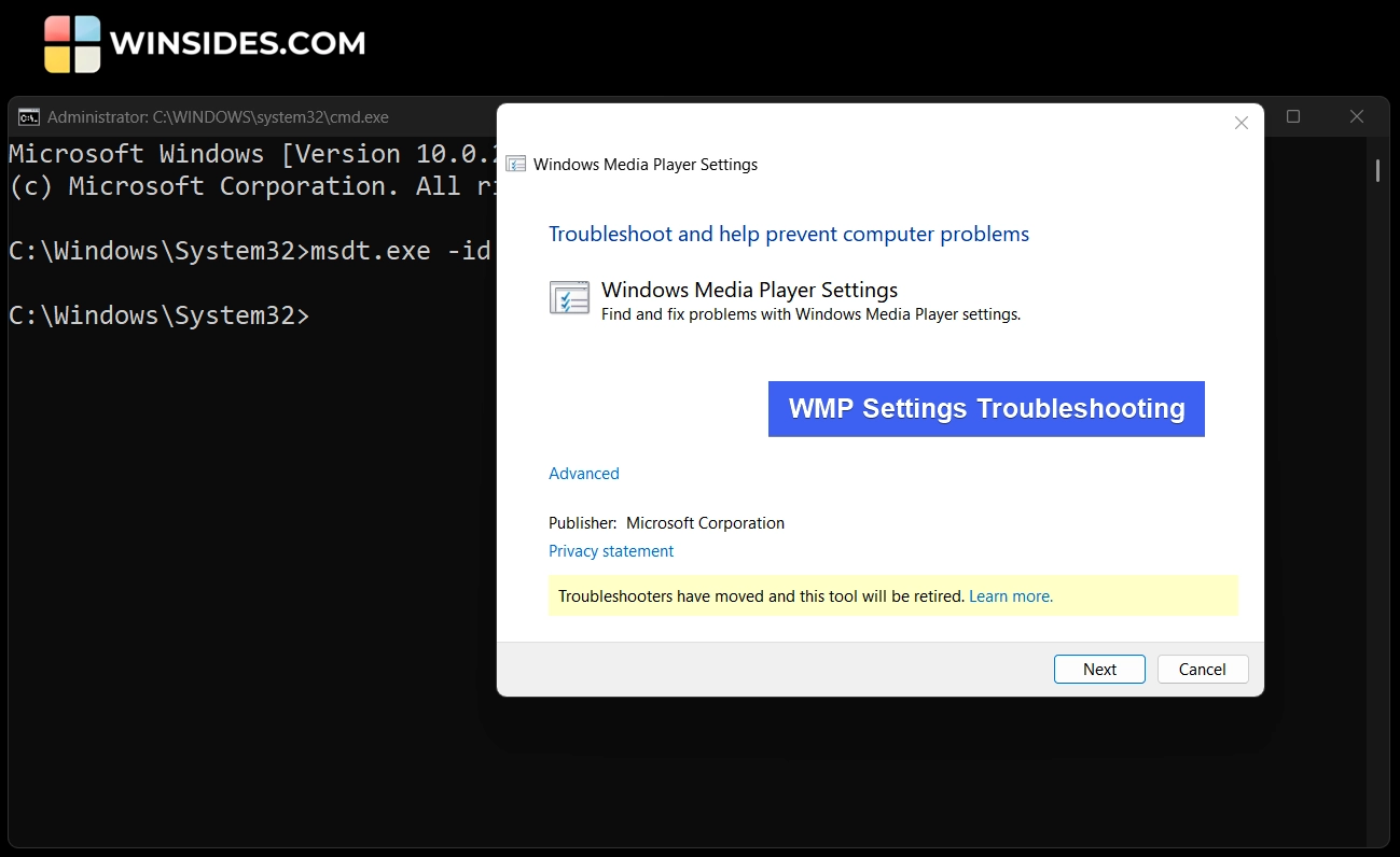 WMP Settings Troubleshooting on Windows 11 using MSDT WMP Settings Troubleshooting on Windows 11 using MSDT