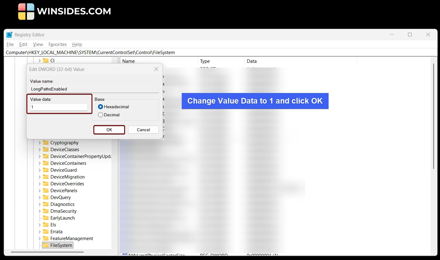 Change Value Data to 1 Change Value Data to 1