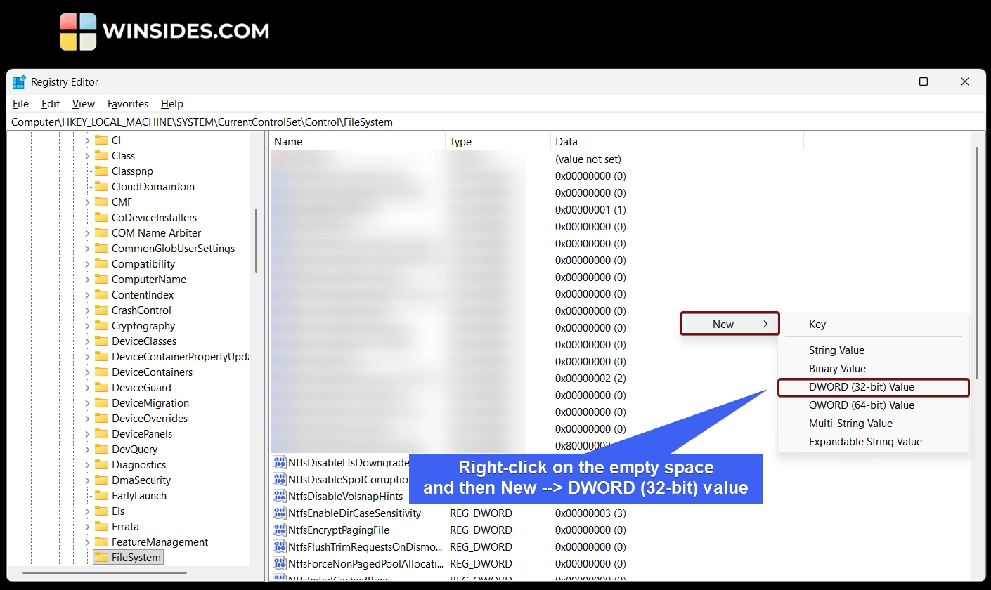Create a new DWORD 32-bit Value Create a new DWORD 32-bit Value